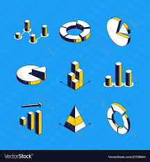 Charts And Diagrams Isometric Icons Set