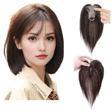 Amazon.com : Silk Base Fringe Human Hair Topper For Women Thin 18g Middle  Part Clip In Toupee With 3D Air Bang Hair 10inch Straight Hair Bangs  Wiglets Hairpieces Light (Brown) : Beauty