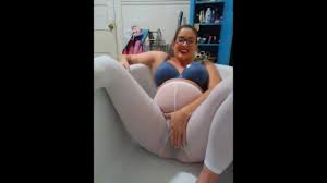 Pregnant Milf Rubs Wet Pussy through White Leggings, Pisses!
