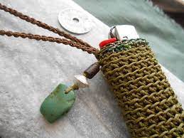 Lighter Holder Necklace With Natural Turquoise And Silver By Manufabricaon Etsy Macrame Jewelry Tutorial Macrame Bracelet Tutorial Macrame Light