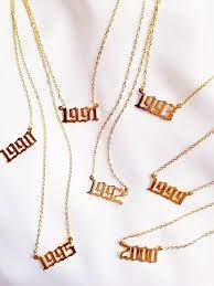 Birth Year Gold Necklace Monogram Necklace Aesthetic Necklace Minimalist Year Necklace Cute Birth Date Necklace Personalized Monogram Necklace Girly Jewelry Elegant Necklaces