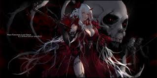 He is known for his demoniac blood red eyes and is one of the most feared samurai in the world. Wallpaper Anime Girls Women Demon Girls Horns Pointy Ears White Hair Long Hair Red Eyes Looking At Viewer Cleavage Red Dress Black Gloves Elbow Gloves Pixiv Fantasia Artwork Drawing Digital Art