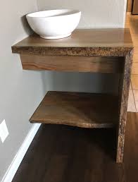 This vanity boasts clean, transitional styling and wall mounted elegance. Handmade Vanity Bathroom Vanity Wood Vanity Wood Shelf Woodworking Live Edge Natural Wood By Steel Creations Custom Furniture Llc Custommade Com
