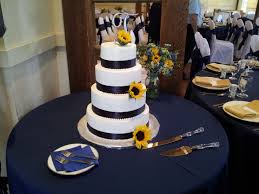 Navy Blue And Sunflower Wedding Cake Sunflower Wedding Cake Blue Yellow Weddings Sunflower Wedding