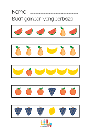 Lembaran kerja mewarna buah buahan dan sayur sayuran kitpramenulis. Lembaran Kerja Diskriminasi Visual Mencari Gambar Buah Buahan Yang Berbeza Kitpramenulis
