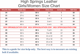 Girl And Ladies Belt Size Chart