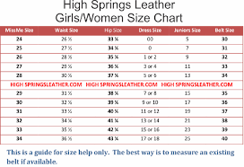 girl and ladies belt size chart