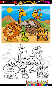 Download this adorable dog printable to delight your child. Coloring Book Or Page Cartoon Illustration Of Scene With Wild Safari Animals Characters For Children Royalty Free Cliparts Vectors And Stock Illustration Image 26504725
