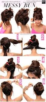 Braid Wrapped Messy Bun Hair Beauty Long Hair Updo Bun Diy Hair Hair Tutorial Hairstyles Tutorials H Easy Hairstyles For Long Hair Hair Styles Long Hair Styles