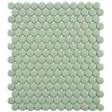 Merola Tile Metro Penny Matte Light Green 9 3 4 In X 11 1 2 In X 6 Mm Porcelain Mosaic Tile 7 97 Sq Ft Case Fxlmpmg The Home Depot Mosaic Flooring Penny Round Mosaic Penny Tile