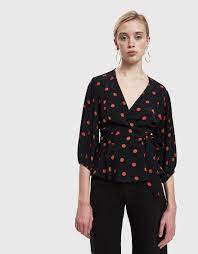 Esc cierra una ventana abierta. Ganni Barra Crepe Wrap Top In Black Tops Ganni Wrap Top