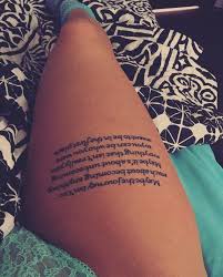 Because of the length of the canvas, the best leg tattoo ideas for men tend to be long like a dragon or phoenix. Cute Thigh Quote Tattoos Novocom Top