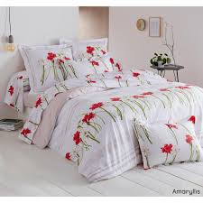 Très grand lit 64% coton, 36%. Taie D Oreiller Ou De Traversin Coton Imprime Amaryllis Tradilinge Fleurs Rouge Coquelicot 3 Suisses