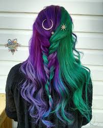 I Don T Like Half And Half But I D Do An Ombre Or Streaks With These Two Colors Hair Styles Half And Half Hair Purple And Green Hair