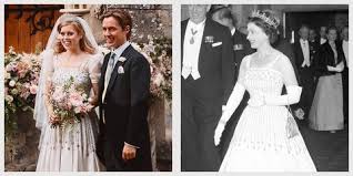 Princess Beatrice Queen Elizabeth Wedding Dress Vintage Norman Hartnell In 2020 Princess Beatrice Wedding Queen Elizabeth Wedding Eugenie Wedding