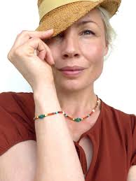 Indian Summer Precious Friendship Necklace with Fine Gemstones Millefiori Flowers and 18K Gold Filled