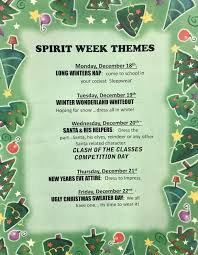 Restoring your christmas spirit is worth your focus and you will feel better for it after. Get Into The Holiday Spirit Week The Slater School Spirit Week Holiday Spirit Week Spirit Week Themes