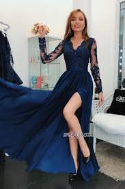Modern Long Sleeve Lace Appliques Evening Dress Front Split Evening Dress High Quality Wedding Dresses Evening Dresses Uk Prom Dresses Long Prom Dresses Blue