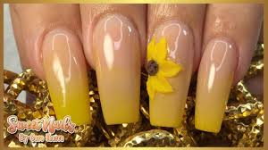 Uñas acrilicas puntas de colores. Unas Con Girasol En 3d Ombre O Difuminado En Color Amarillo Youtube