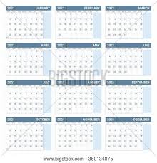 Free printable calendar templates for excel, google sheets, google docs, and libreoffice calc. 2021 Calendar Week Vector Photo Free Trial Bigstock