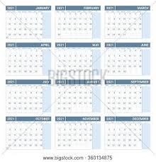 2021 calendar with holidays, notes space, week numbers 2021 or moon phases in word, pdf, jpg, png. 2021 Calendar Week Vector Photo Free Trial Bigstock