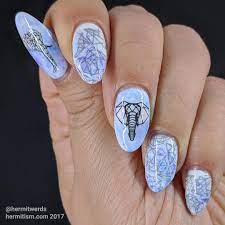 Endangered Elephant Hermit Werds A Geometric Elephant Manicure In Soft Purples And Blues Easternail Elephant Nails Elephant Nail Art Manicure Nail Designs