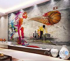 A mural is basically a large work of art placed directly on a wall. 3d Basketball Illustrated Sports Art Wall Paper Mural Decals Print Decor Sports Wall Art Mural Painting Graffiti Wallpaper