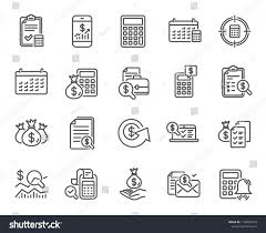 Accounting Line Icons Set Of Calculation Check Investment And Report Linear Icons Calendar Banking Account And F In 2020 Line Icon Investing Accounting And Finance