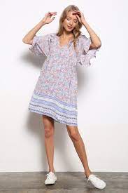Iris Blue Floral Kimono Sleeve Babydoll Dress Pink Me Blue