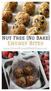 Nut Free No Bake Energy Bites Great For School Lunches And Snacks These Are A Bit Healthier Than O Healthy Protein Snacks Nut Free Recipes Nut Free Snacks