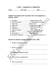 Comparative and superlative adjectives worksheets. A Quiz Comparative Superlative Answer Key Esl Worksheet By Neryas