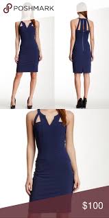Bcbgmaxazria Navy Blue Bodycon Cocktail Dress Like New Macie Split Neck Cutout Halter Cocktail Dress Perf Bodycon Cocktail Dress Halter Cocktail Dress Dresses