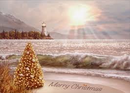 Maybe you would like to learn more about one of these? Tree Decorated With Shells On Beach With Lighthouse Nautical Christmas Card By Lpg Greetings