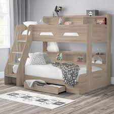 Orion Oak Wooden Storage Triple Sleeper Bunk Bed Frame 3ft Single Top And 4ft Small Double Bottom