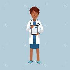 Animated people illustration, nursing health care licensed practical nurse icon, doctors and nurses, text, people, happy birthday vector images png. Black Female Doctor Character In A White Coat Standing With Stethoscope Royalty Free Cliparts Vectors And Stock Illustration Image 81886009