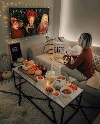Cozy Spooky Movie Night Stephanie Sterjovski Fall Bedroom Fall Halloween Decor Fall Decor