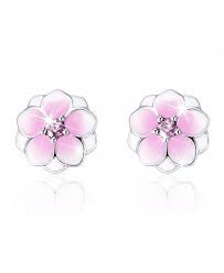 Bamoer Sterling Silver Magnolia Flowers Cz Stud Earring For Valentine Day Gift Jewelry Dangle Drop Earrings Stud Earrings Unique 18k White Gold