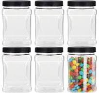 Lawei 6 Pack Clear Plastic Square Jars - 32 Oz Containers with Easy Grip  Handles for Dry Goods, Cookies, Candy and More