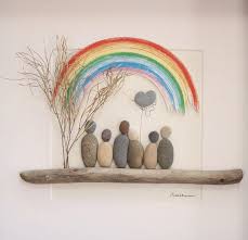 Pebble Art Pebble Art Family Of Six Rainbow Picture Fathers Etsy Pebble Art Family Christmas Pebble Art Pebble Art