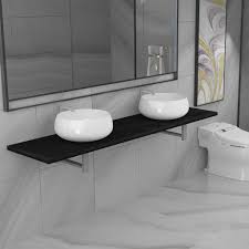 Our bathroom benches are even designed to double as storage for extra towels and more. Vidaxl Three Piece Bathroom Furniture Set Ceramic Black House Of Isabella Uk Reviews On Judge Me