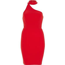 River Island Red One Shoulder Choker Dress 100 Liked On Polyvore Featuring Dresses Bodycon Dresses Re Red Dress Short Red Bodycon Dress Short Mini Dress
