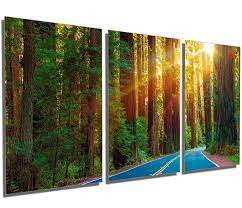 Red trees, forest wall art poster choose your size. Redwoods Forest Highway Metal Print 3 Panel Split Triptych Wall Art Canvas Quest