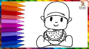 Niño y niña comiendo espaguetis. Dibuja Y Colorea A Pocoyo Comiendo Sandia Dibujos Para Ninos Youtube