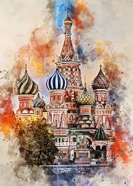 Moscow In Watercolor Metal Poster Print Posteralize Displate Architecture Drawing Art Painting Art Projects Art Painting