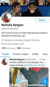 Nick kyrgios, who recently broke up with russian tennis player anna kalinskaya, has called eugenie and beatrice bouchard in tennis star nick kyrgios's box at wimbledon © instagram. Djokomilitant Misconduct Myself Verbally On Twitter Ba Fucking Ha This Is Nick Kyrgios Mother S Bio On Twitter To Bad She Didn T Teach Her Son That