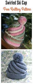 Swirled Ski Cap With Pom Pom Free Knitting Pattern Knitting Patterns Free Hats Knitting Free Knitting