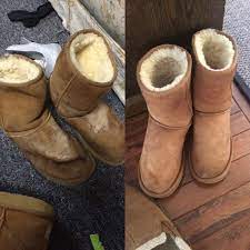 Before And After My Mom Cleaned My Uggs Thank You Mamma She Used The Ugg Cleaner And Then Scrubbed Lightly To Remove The Stains Whi Ugg Boots Boots Uggs