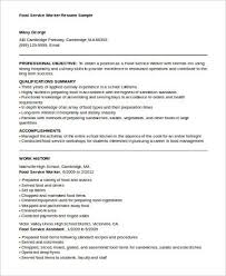 A successful resume sample for catering cook describes responsibilities like storing supplies, planning menus, preparing food, reducing waste, being prepared for extra guests, and respecting food hygiene standards. Free 6 Food Service Resume Samples In Ms Word Pdf
