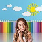 Amazon.com: Lápices de colores, crayón, nubes, fondo azul de fotografía  para recién nacidos, baby shower, decoración de fiesta de cumpleaños de  niños, ...