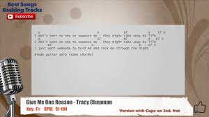 Give Me One Reason Tracy Chapman Vocal Backing Track With Chords And Lyrics Youtube give me one reason tracy chapman vocal backing track with chords and lyrics